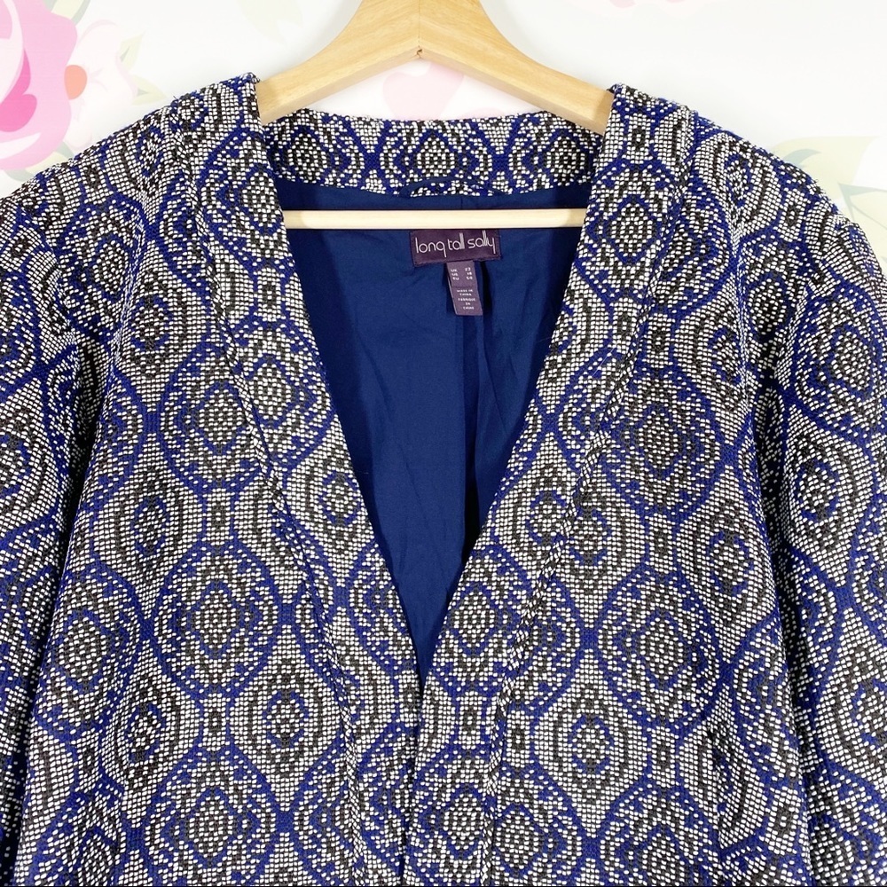 Long Tall Sally Boho Printed Blue Jacquard Open Blazer Jacket 18 - Picture 2 of 10